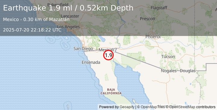 Earthquake 13 km WSW of Delta, B.C., MX (1.9 ml) (2025-07-20 22:18:22 UTC)