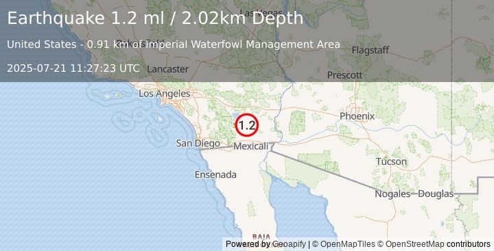 Earthquake 9 km SW of Niland, CA (1.2 ml) (2025-07-21 11:27:23 UTC)