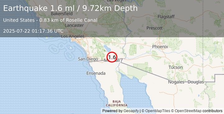 Earthquake 8 km WNW of Holtville, CA (1.6 ml) (2025-07-22 01:17:36 UTC)