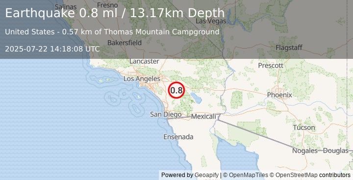 Earthquake 8 km N of Anza, CA (0.8 ml) (2025-07-22 14:18:08 UTC)