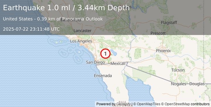 Earthquake 3 km WNW of Borrego Springs, CA (1.0 ml) (2025-07-22 23:11:48 UTC)