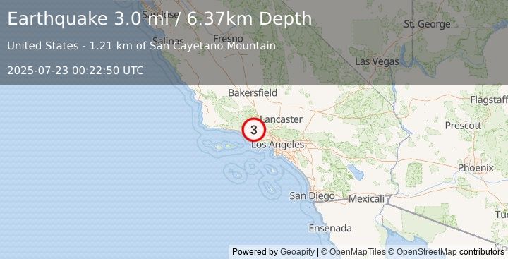 Earthquake 6 km WNW of Fillmore, CA (3.0 ml) (2025-07-23 00:22:50 UTC)