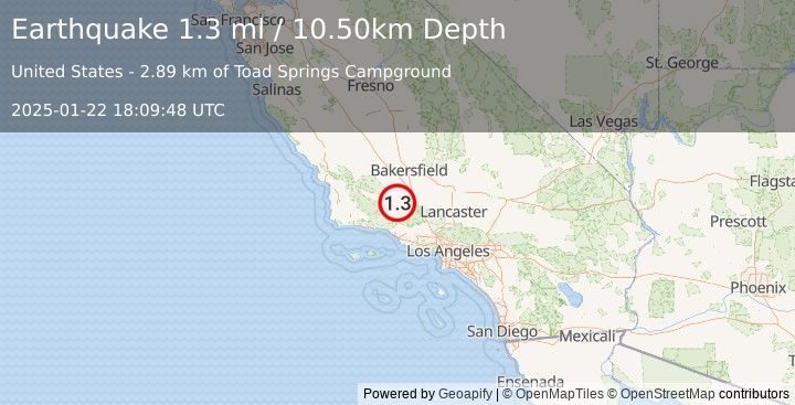 Earthquake 9 km W of Pine Mountain Club, CA (1.3 ml) (2025-01-22 18:09:47 UTC)