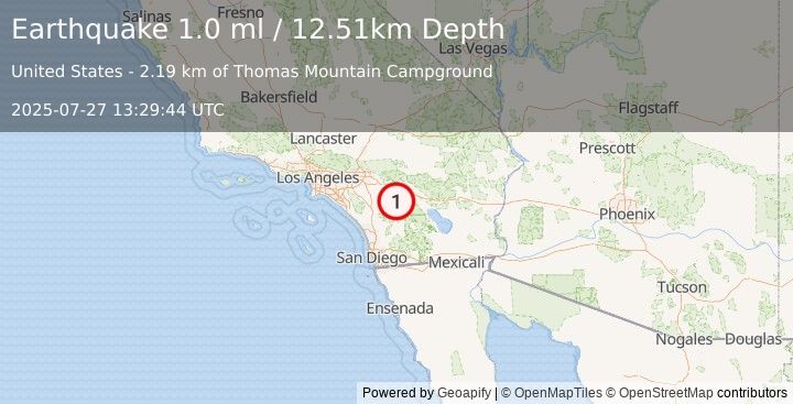 Earthquake 10 km N of Anza, CA (1.0 ml) (2025-07-27 13:29:44 UTC)