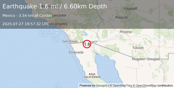Earthquake 9 km SSW of Progreso, B.C., MX (1.6 ml) (2025-07-27 19:57:32 UTC)