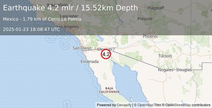 Earthquake 18 km W of Delta, B.C., MX (4.2 mlr) (2025-01-23 18:08:47 UTC)