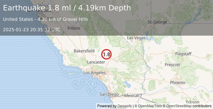 Earthquake 32 km ENE of Boron, CA (1.8 ml) (2025-01-23 20:35:32 UTC)