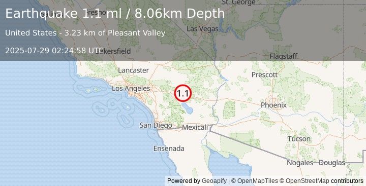 Earthquake 27 km NE of Indio, CA (1.1 ml) (2025-07-29 02:24:58 UTC)