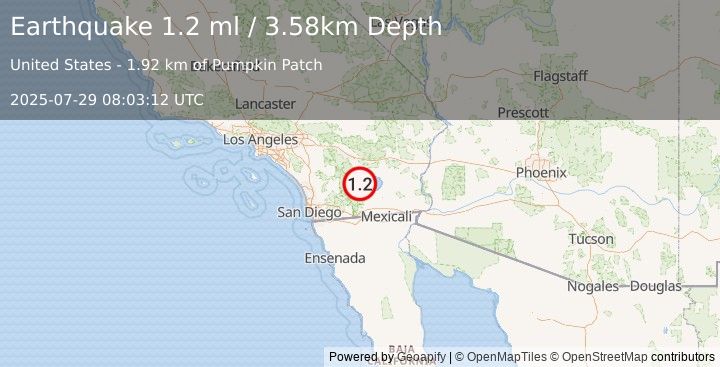 Earthquake 11 km SW of Salton City, CA (1.2 ml) (2025-07-29 08:03:12 UTC)