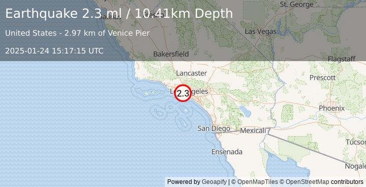 Earthquake 5 km WSW of Marina del Rey, CA (2.3 ml) (2025-01-24 15:17:15 UTC)