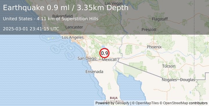 Earthquake 20 km W of Westmorland, CA (0.9 ml) (2025-03-01 23:41:15 UTC)