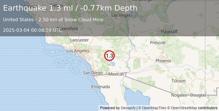 Earthquake 21 km NE of Thermal, CA (1.3 ml) (2025-03-04 00:00:59 UTC)