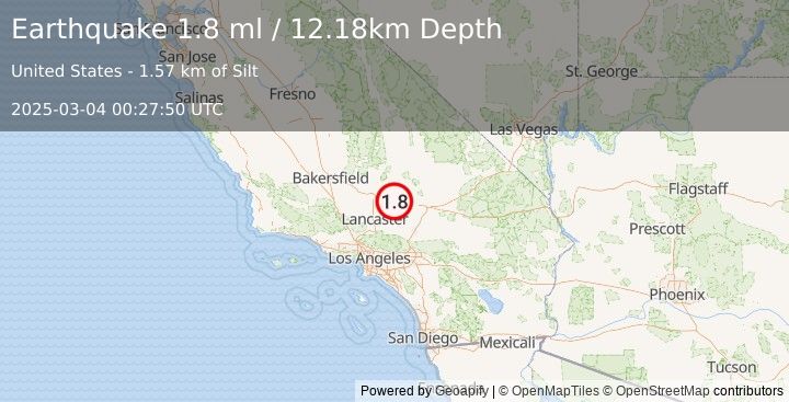 Earthquake 5 km NNW of Boron, CA (1.7 ml) (2025-03-04 00:27:48 UTC)