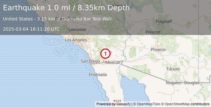 Earthquake 11 km ENE of Ocotillo Wells, CA (1.0 ml) (2025-03-04 18:11:20 UTC)