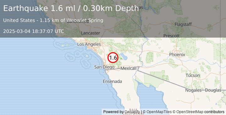 Earthquake 7 km ESE of Warner Springs, CA (1.6 ml) (2025-03-04 18:37:07 UTC)