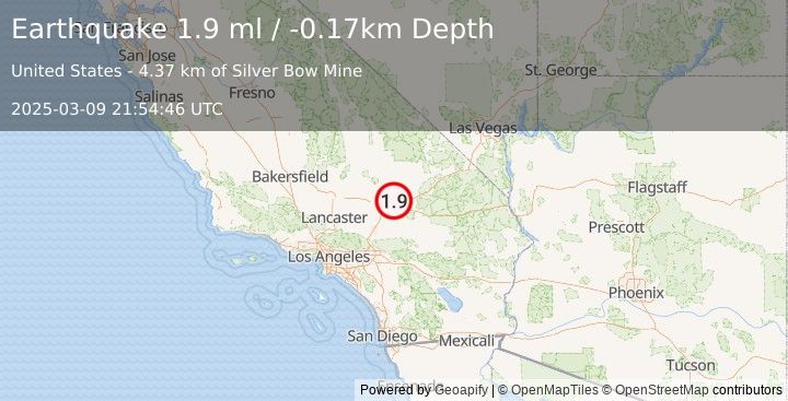 Earthquake 12 km NE of Barstow, CA (1.8 ml) (2025-03-09 21:54:45 UTC)