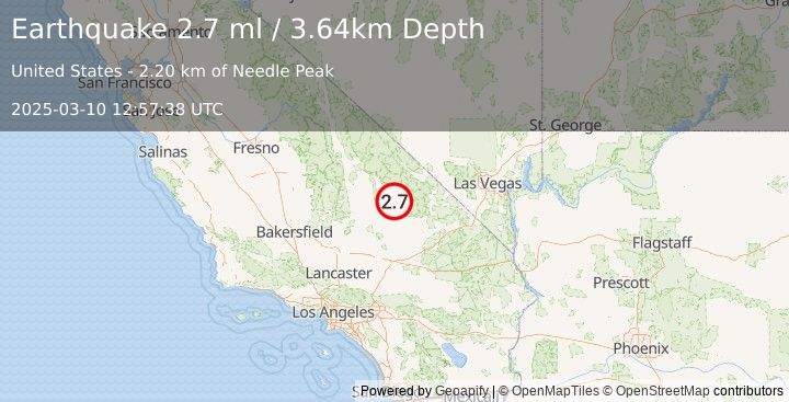 Earthquake 35 km ENE of Trona, CA (2.7 ml) (2025-03-10 12:57:38 UTC)