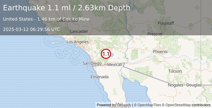 Earthquake 15 km N of Ocotillo Wells, CA (1.1 ml) (2025-03-12 06:29:57 UTC)