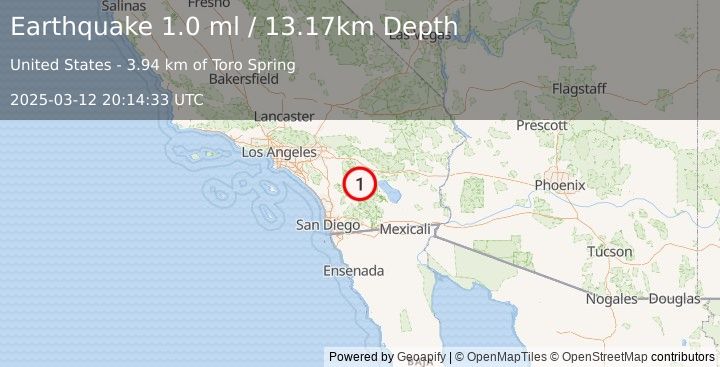 Earthquake 22 km ESE of Anza, CA (1.0 ml) (2025-03-12 20:14:33 UTC)