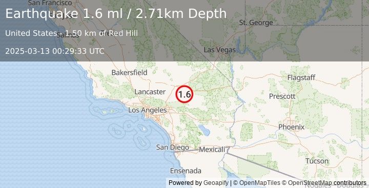 Earthquake 34 km ENE of Lucerne Valley, CA (1.6 ml) (2025-03-13 00:29:33 UTC)