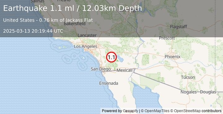 Earthquake 18 km N of Borrego Springs, CA (1.1 ml) (2025-03-13 20:19:44 UTC)