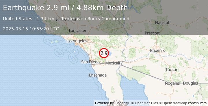 Earthquake 15 km N of Ocotillo Wells, CA (2.9 ml) (2025-03-15 10:55:20 UTC)