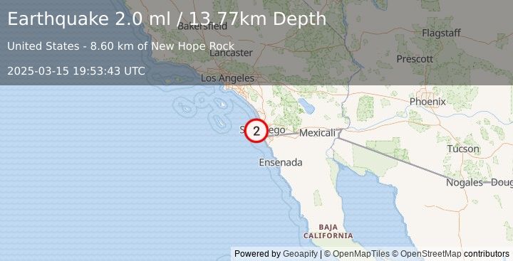 Earthquake 16 km W of Coronado, CA (2.0 ml) (2025-03-15 19:53:43 UTC)