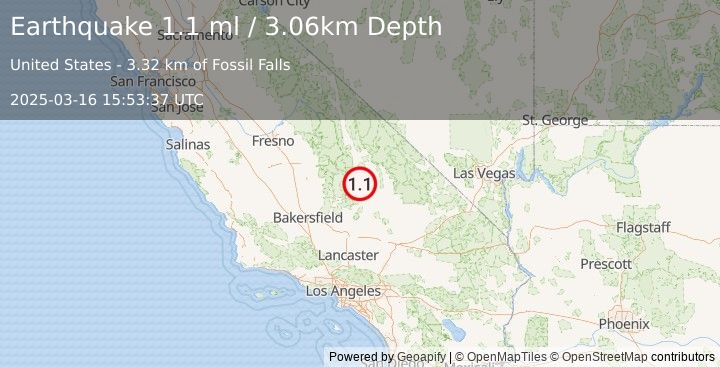 Earthquake 5 km NE of Little Lake, CA (1.1 ml) (2025-03-16 15:53:37 UTC)