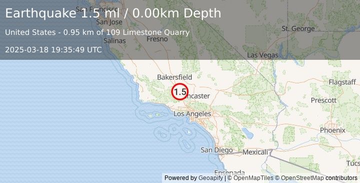 Earthquake 8 km E of Lebec, CA (1.5 ml) (2025-03-18 19:35:49 UTC)