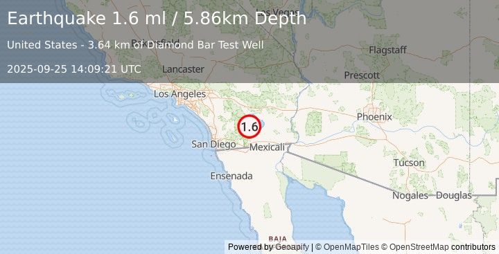 Earthquake 10 km ENE of Ocotillo Wells, CA (1.6 ml) (2025-09-25 14:09:21 UTC)