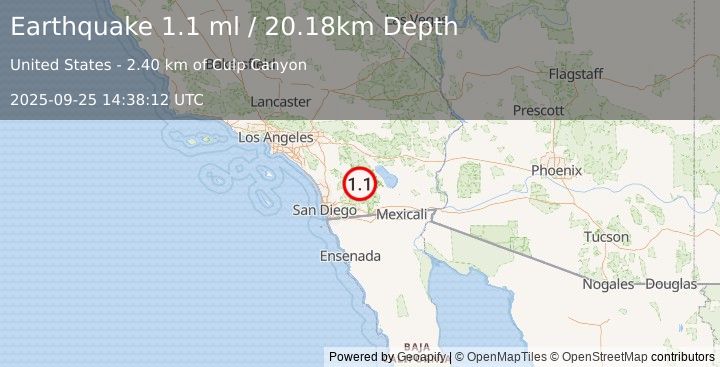 Earthquake 6 km SSW of Borrego Springs, CA (1.1 ml) (2025-09-25 14:38:12 UTC)