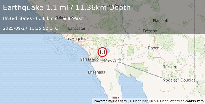 Earthquake 4 km NNW of Ocotillo Wells, CA (1.1 ml) (2025-09-27 10:35:52 UTC)