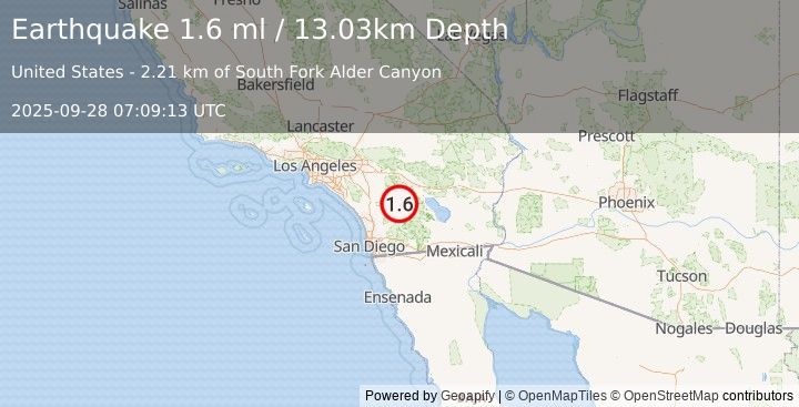 Earthquake 6 km WNW of Borrego Springs, CA (0.9 ml) (2025-09-28 07:09:15 UTC)