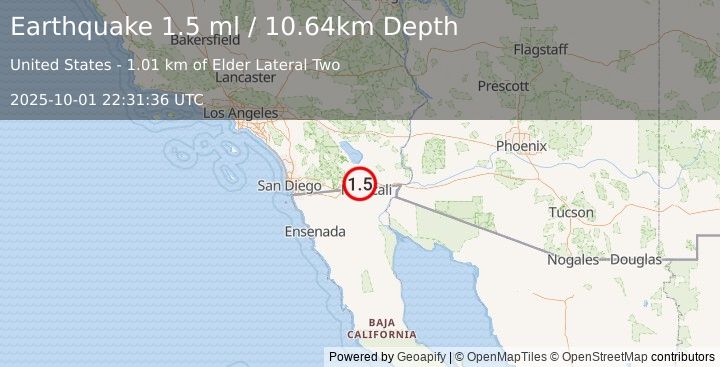 Earthquake 7 km SW of El Centro, CA (1.5 ml) (2025-10-01 22:31:36 UTC)