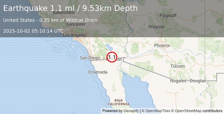 Earthquake 6 km SW of El Centro, CA (1.1 ml) (2025-10-02 05:10:14 UTC)