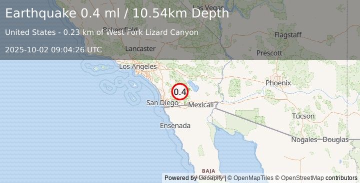 Earthquake 15 km S of Borrego Springs, CA (0.4 ml) (2025-10-02 09:04:26 UTC)