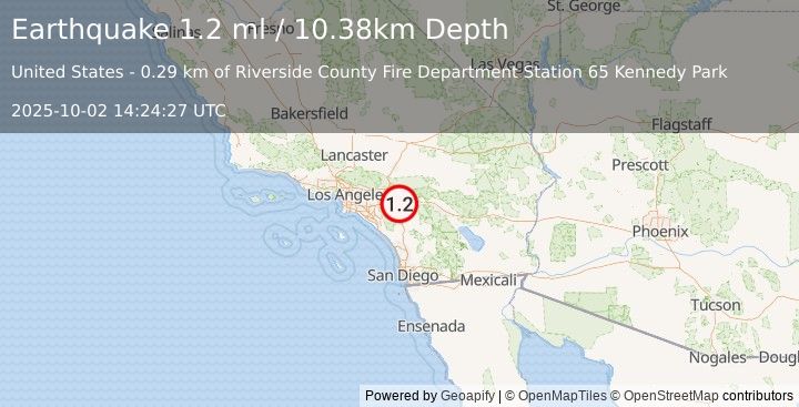 Earthquake 0 km WSW of Loma Linda, CA (0.9 ml) (2025-10-02 14:24:25 UTC)