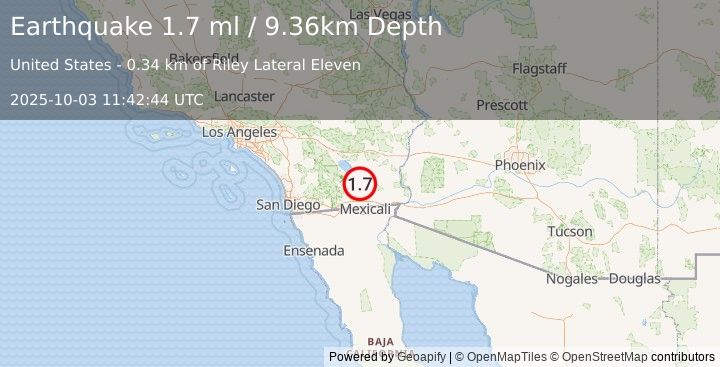 Earthquake 8 km WSW of Calipatria, CA (1.7 ml) (2025-10-03 11:42:44 UTC)