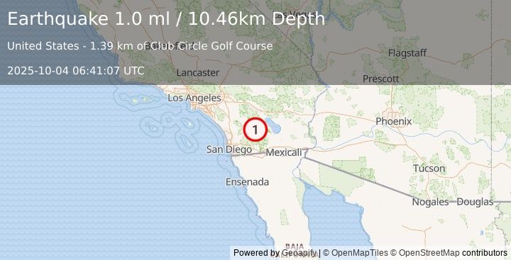 Earthquake 5 km SSE of Borrego Springs, CA (1.0 ml) (2025-10-04 06:41:07 UTC)