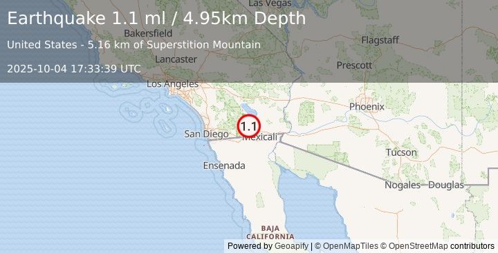 Earthquake 23 km SW of Westmorland, CA (1.1 ml) (2025-10-04 17:33:39 UTC)