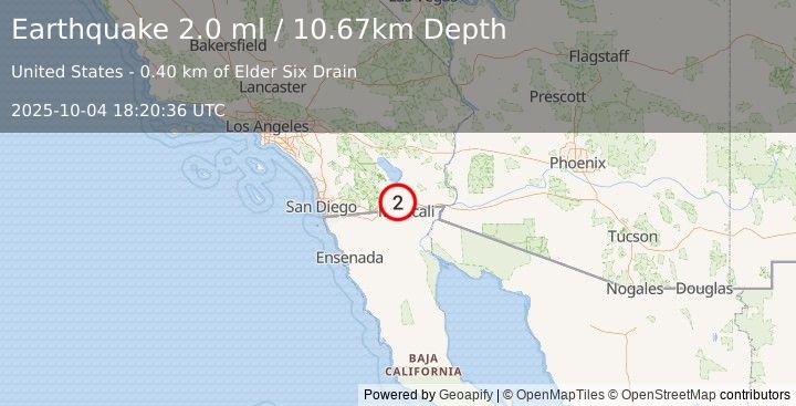 Earthquake 8 km WSW of El Centro, CA (2.0 ml) (2025-10-04 18:20:36 UTC)