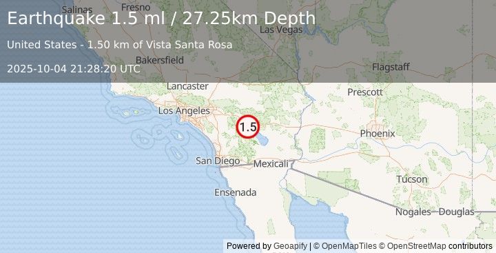Earthquake 9 km NE of Coachella, CA (1.2 ml) (2025-10-04 21:28:22 UTC)