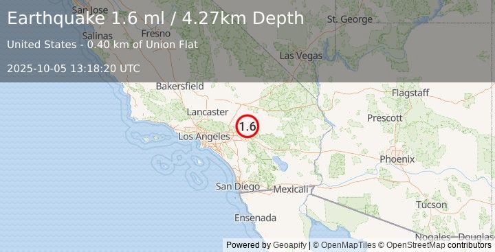 Earthquake 7 km N of Big Bear City, CA (1.6 ml) (2025-10-05 13:18:20 UTC)