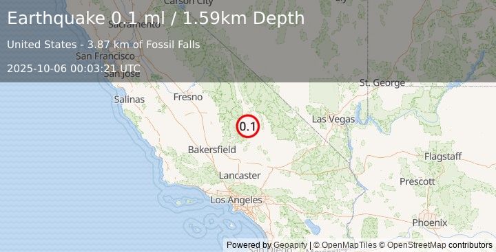 Earthquake 6 km NE of Little Lake, CA (0.1 ml) (2025-10-06 00:03:21 UTC)