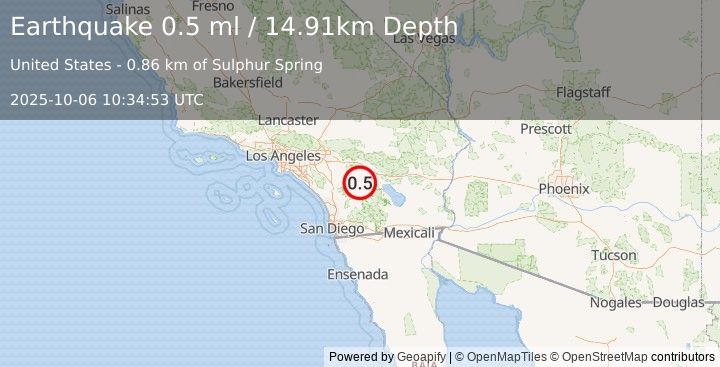 Earthquake 11 km E of Anza, CA (0.5 ml) (2025-10-06 10:34:53 UTC)