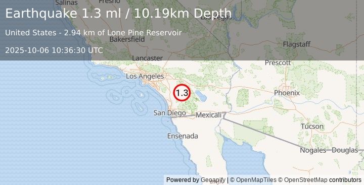 Earthquake 12 km SSE of Anza, CA (1.3 ml) (2025-10-06 10:36:30 UTC)