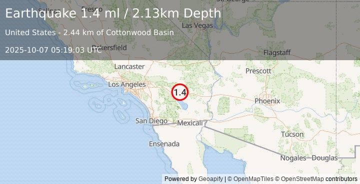 Earthquake 26 km ENE of Thermal, CA (1.4 ml) (2025-10-07 05:19:03 UTC)