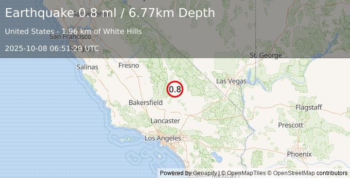 Earthquake 21 km ESE of Little Lake, CA (0.8 ml) (2025-10-08 06:51:29 UTC)