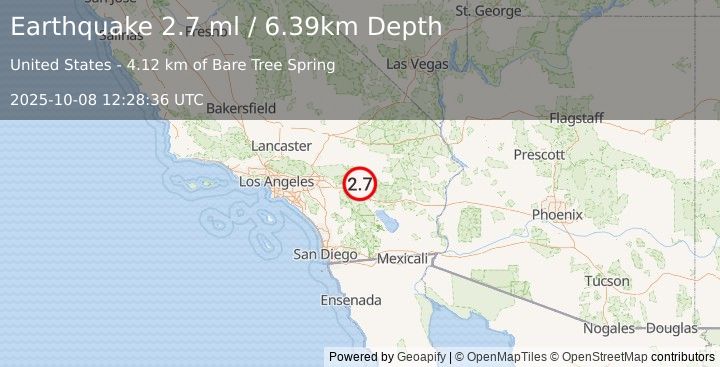 Earthquake 10 km ENE of Desert Hot Springs, CA (2.7 ml) (2025-10-08 12:28:36 UTC)