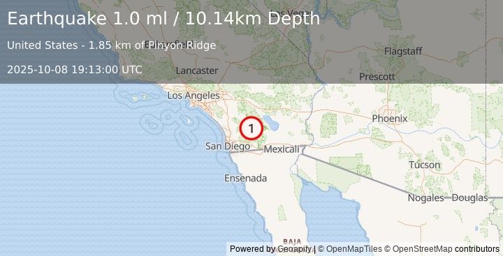 Earthquake 8 km SSW of Borrego Springs, CA (1.0 ml) (2025-10-08 19:13:00 UTC)